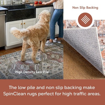 Alicia Gray and Rust Synthetic Medallion Washable 4' x 6' Area Rug