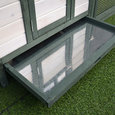 Green and White Wooden Chicken Coop with Nesting Box and Run