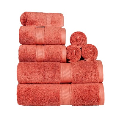 8pc Cotton Bath Towel Set Coral