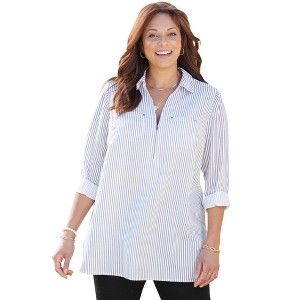 Catherines Women's Plus Size Breezeway Half-Zip Tunic - 1 of 4