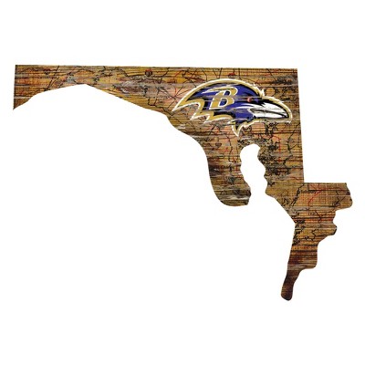 NFL Baltimore Ravens 12" State Map Wood Sign