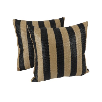 FONTOI 2 Pack Decorative Bed Pillow with Simulated Straw Weaving Strip, 18"x18" Square Pillows for Bed Couch Sofa, Black&Yellow, 18"*5"*18"