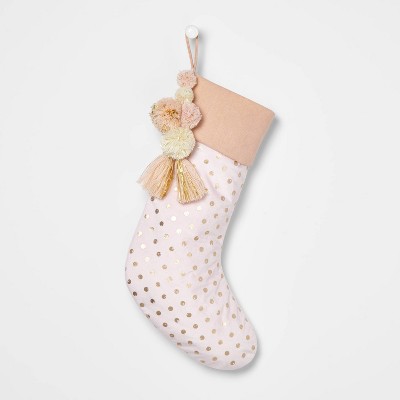 Velveteen Christmas Stocking with Gold Polka Dots Blush - Wondershop™