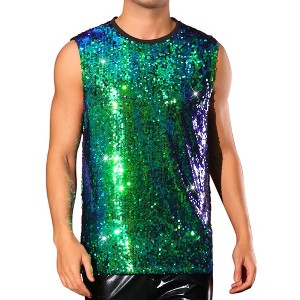 Lars Amadeus Men's Sleeveless Round Neck Glitter Disco Sparkly Metallic Party Tank Top - 1 of 4