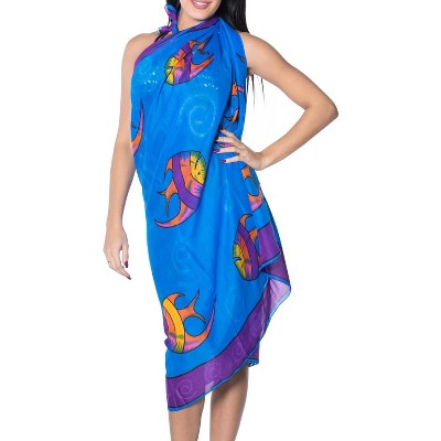 LA LEELA Women's Beachwear Summer Beach Bikini Wraps Sarong Swimwear Swim Cover Up Wrap Skirt Swimsuit Pareo Coverups for Women One Size Blue,Fish