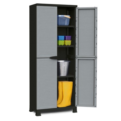 Gray Plastic 3-Shelf Lockable Utility Storage Cabinet