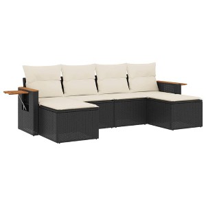 vidaXL 6 Piece Patio Sofa Set with Cushions Black Poly Rattan - Black and Cream - 1 of 4