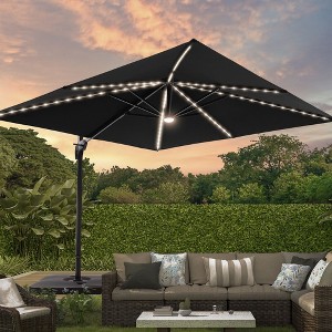 Sonkuki 10×10FT Outdoor LED Cantilever Patio Umbrella w/Base, 360° Rotation and Infinite Canopy Angle Adjustment - 1 of 4