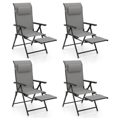 Tangkula Folding Patio Chairs Set of 4 Lounge Chairs w/ 10-Level Adjustable Backrests
