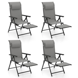 Tangkula Folding Patio Chairs Set of 4 Lounge Chairs w/ 10-Level Adjustable Backrests - 1 of 4
