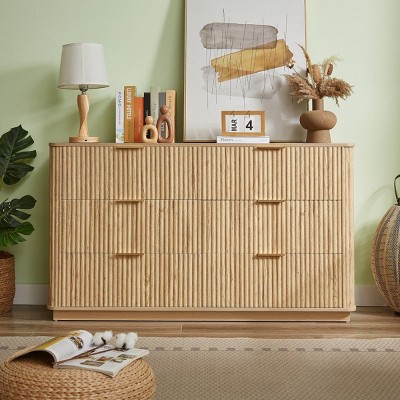 55" Modern 6-Drawer Dresser with Wave-Textured Front, Modern Chest Drawers, Curved Storage Cabinet for Bedroom or Living Room–The Pop Home