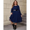 Clearlove Plus Size Women's Casual Knit Long Sleeve Swing Dress with Belt - 2 of 4