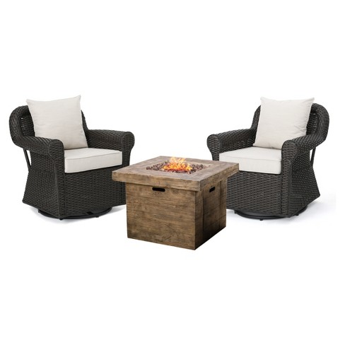 Avondale 80pc All-Weather Wicker Patio Chair Set W/ Fire Pit - Dark ...
