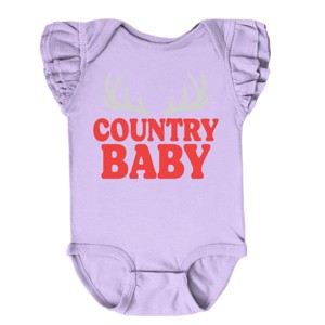 Country Baby Antlers Puff Print  - Baby Flutter Sleeve Bodysuit - 1 of 4