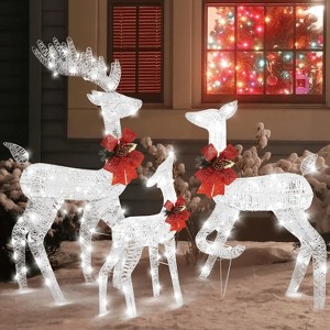 VINGLI 3-Piece Lighted Christmas Reindeer Family Set Outdoor Decorations, Weather Proof Deer Family Set of  Pre-lit 270 LED Lights,White - 1 of 4