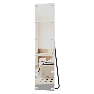 COZONY Full Length Mirror with LED Lighting, Adjustable Floor Standing and Wall Mounted Mirror with Aluminum Frame for Bedroom Living Room