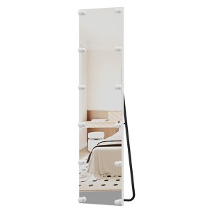 Right-angle full-length mirror with stand, floor mirror, aluminum alloy frame, can be installed upright or wall-mounted. - 1 of 4