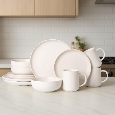 Stone cutlery set with mug | Microwave and dishwasher safe | Non toxic | Stackable matte glazed 3-person kitchen utensil, 12 piece set