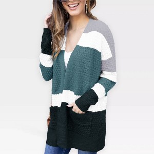 Women's Color Block Cardigan - Lightweight V Neck Crochet Knit Sweater with Open Front for Soft Comfy Knitwear - 1 of 4