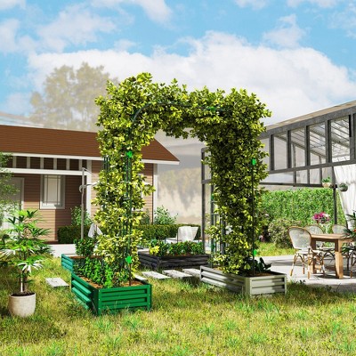 Black Steel Garden Arch Trellis with Climbing Net, 8 FT Tall