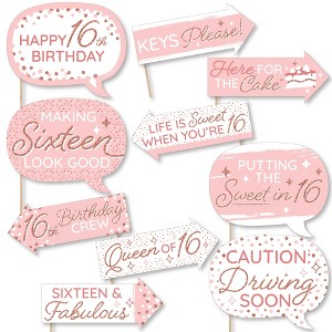 Big Dot of Happiness Funny 16th Pink Rose Gold Birthday - Happy Birthday Party Photo Booth Props Kit - 10 Piece - 1 of 4