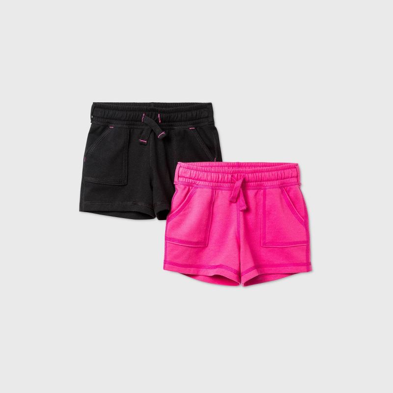 Toddler Girls' 2pk Adaptive Knit Shorts - Cat & Jack™ Black/Pink, 1 of 2