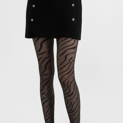 Anna-Kaci Women's Sheer Tights with Sparkly Zebra Stripe Pattern - Black - image 2