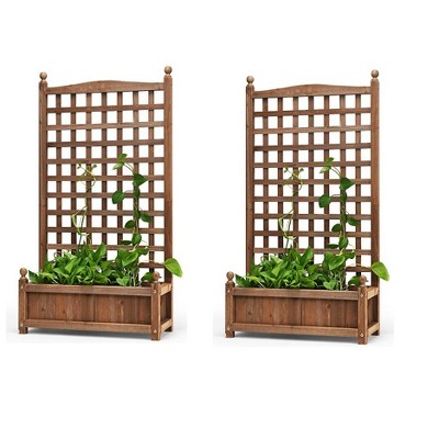 Tangkula set of 2  Wooden Plant Box Flower Plant Growing Box Holder with Trellis