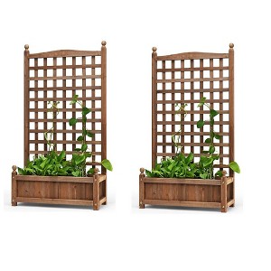 Tangkula set of 2  Wooden Plant Box Flower Plant Growing Box Holder with Trellis - 1 of 4