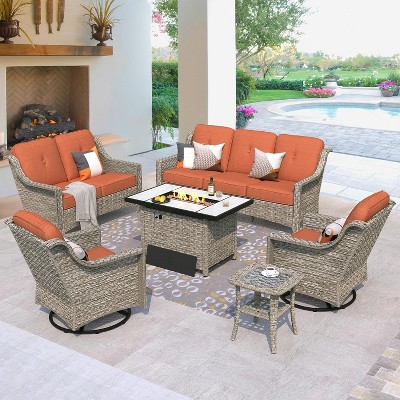 XIZZI OUTDOOR SWIVEL ROCKER SETS: 3-PC Rocker + Modular Sofa & Fire Pit Options - All-Weather Fabric, 8 Color Choices for Patio, Garden, Poolside