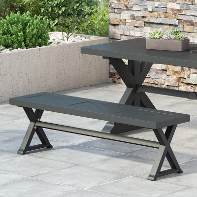 Coolbibila-Dining Bench For Outdoor, Modern Aluminum Dining Bench X-Shaped Legs, Bench With 59 Inch Width