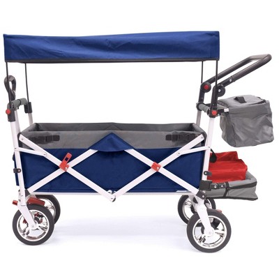 HOMLUX Push or Pull Folding Stroller Wagon with Canopy, Adjustable Handle, Removable Cooler