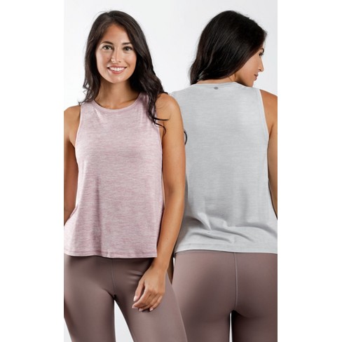90 Degree By Reflex - Women's 2 Pack Relaxed Muscle Tank Top - Heather  Elderberry/heather Grey - 2x : Target