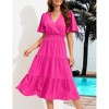 Coolmee Women Smocked High Waist Cross V Neck Ruffled Short Sleeve Layered Midi Dress - 2 of 4
