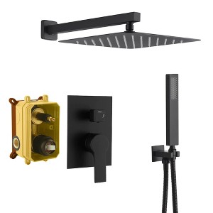 CASAINC 10" Wall Mounted Square Shower System with Handheld Sprayer, Matte Black - 1 of 4