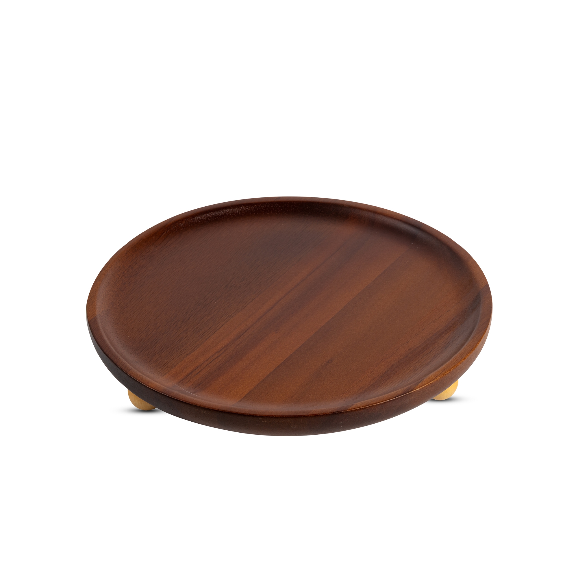 Garnen Coffee Table Tray, Decorative Tray Round, Kitchen Décor Wooden Tray, Acacia Wood Tray with Round Pedestal Stand for Candle Jewelry