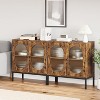 2-Piece Vintage Sideboards: Wooden cabinets with 2 fluted glass doors & shelves. Multi-use, rustic style, fits living room, kitchen, hallway - 3 of 4