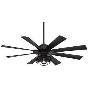 60" Possini Euro Design Defender Modern Industrial Indoor Outdoor Ceiling Fan LED Light Remote Matte Black Damp Rated Patio House - 1 of 4