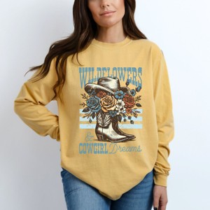Simply Sage Market Wildflowers Cowgirl Dreams Garment Dyed Long Sleeve - XL - Mustard - 1 of 4