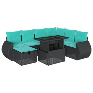 vidaXL 8 Piece Garden Sofa Set with Cushions Black Poly Rattan - 1 of 4