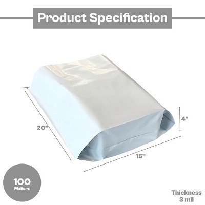 PSBM 100 Pieces 15" x 20" x 4" White 3 Mil Expansion Poly Mailers Bags for Shipping