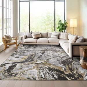 Orieon 120x156 in Gray Washable Area Rug Non Slip Modern Abstract Faux Wool Carpet for Bedroom Living Room Nursery - 1 of 4
