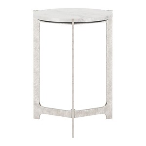 HomeStock 24.8 in.H Modern Side Table with Marble Top - White & Silver ...