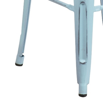 30" Distressed Green-Blue Metal Backless Bar Stool