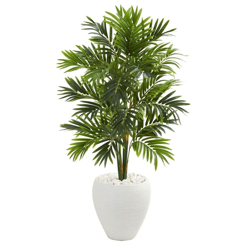 Nearly Natural 4-ft Areca Artificial Palm Tree in White Planter, 1 of 2