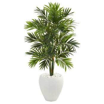 Nearly Natural 4-ft Areca Artificial Palm Tree in White Planter
