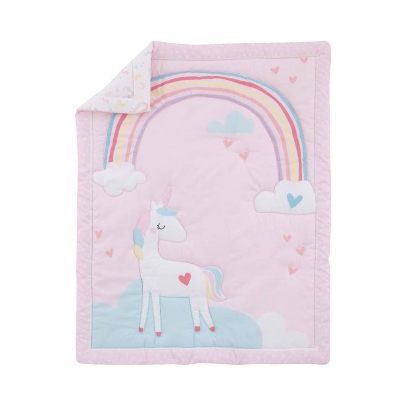 Little Love By NoJo Rainbow Unicorn Mini Crib Bedding Set - Pink/Aqua/Yellow 3pc, 1 of 5
