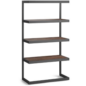 66" Cecilia Bookcase Distressed Charcoal Brown - WyndenHall: Modern Industrial Style, 4 Fixed Shelves - 1 of 4