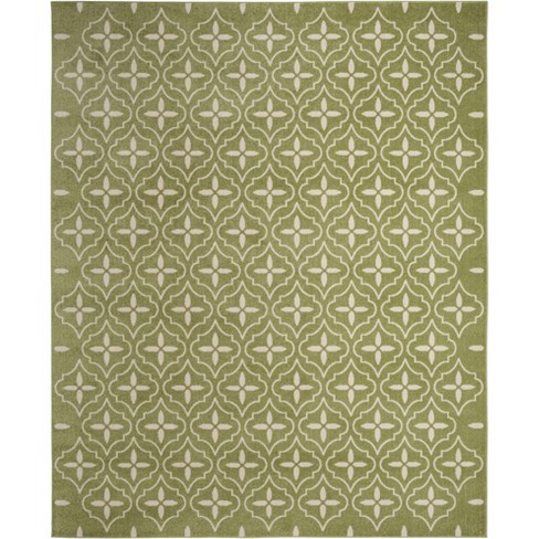 Nourison Essentials Moroccan Modern Indoor Outdoor Rug Green Ivory 5' X ...