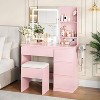 Vanity Desk with Mirror and Lights, Modern Makeup Dressing Table with Outlets, Storage Stool, 4 Drawers, 3 Colors LED & Hair Dryer Holder - 3 of 4